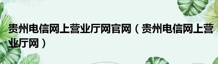 贵州电信网上营业厅网官网（贵州电信网上营业厅网）