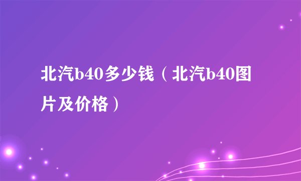 北汽b40多少钱（北汽b40图片及价格）
