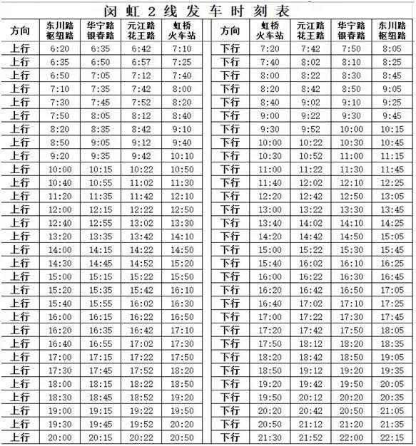 闵虹2号线时刻表