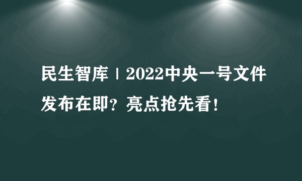 民生智库｜2022中央一号文件发布在即？亮点抢先看！