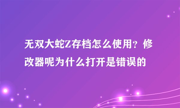 无双大蛇Z存档怎么使用？修改器呢为什么打开是错误的