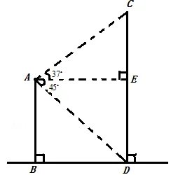 (9分)住在郑东新区的小明知道“中原第一高楼”有多高,他登上了附近的另一座高层酒店的顶层某处.已知小明所处位置距离地面有160米高,测得“中原第一高楼”顶部的仰角为37°,测得“中原第一高楼”底部的俯角为45°,请你用初中数学知识帮小明解决这个问题.(请你画出示意图,并说明理由)(参考数据:)
