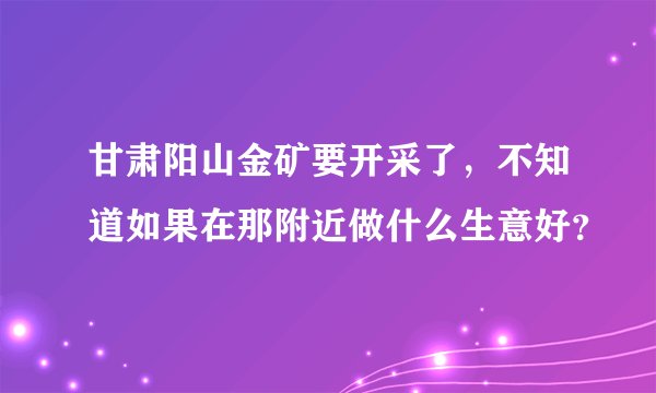 甘肃阳山金矿要开采了，不知道如果在那附近做什么生意好？